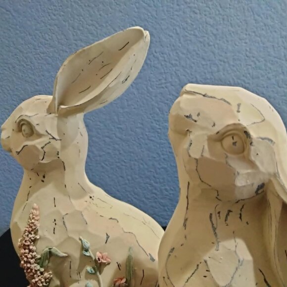 Garden Bunnies, Set of Two, Floral Resin - Picture 7 of 9